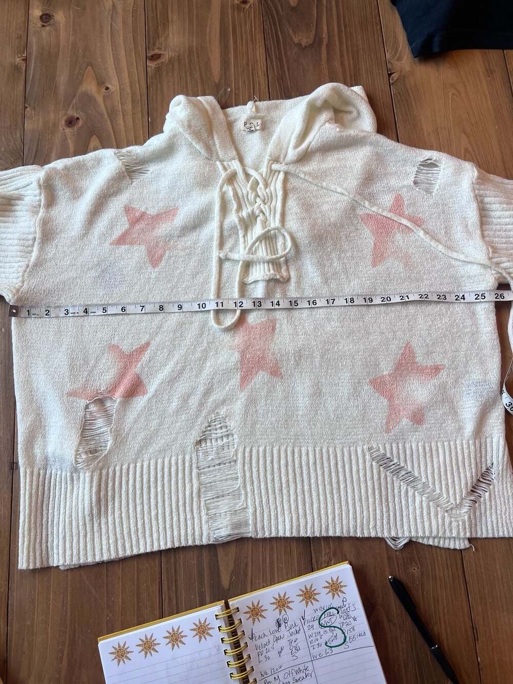 POL Women's Star Pattern Sweater - Cream and White Medium - Picture 6 of 7